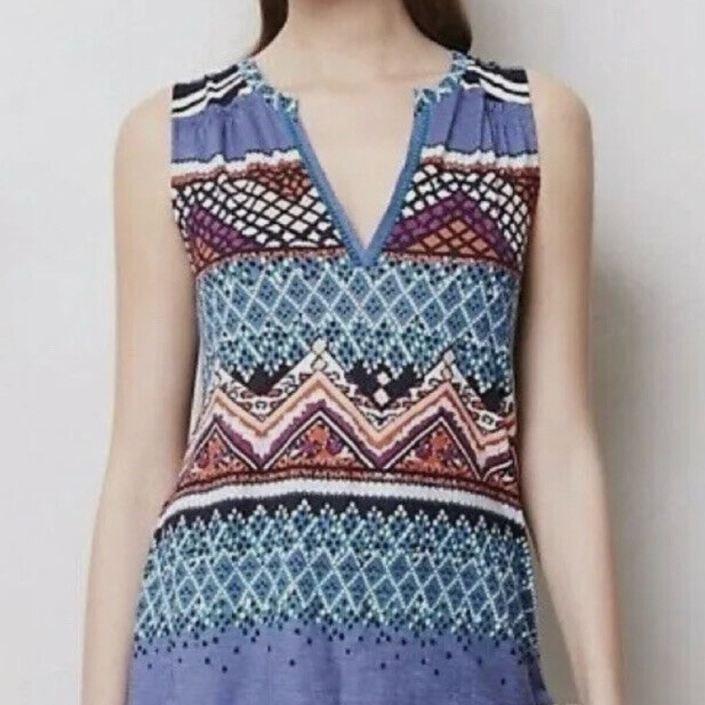 Anthropologie Sleeveless V-Neck Printed Knit Top by Meadow Rue